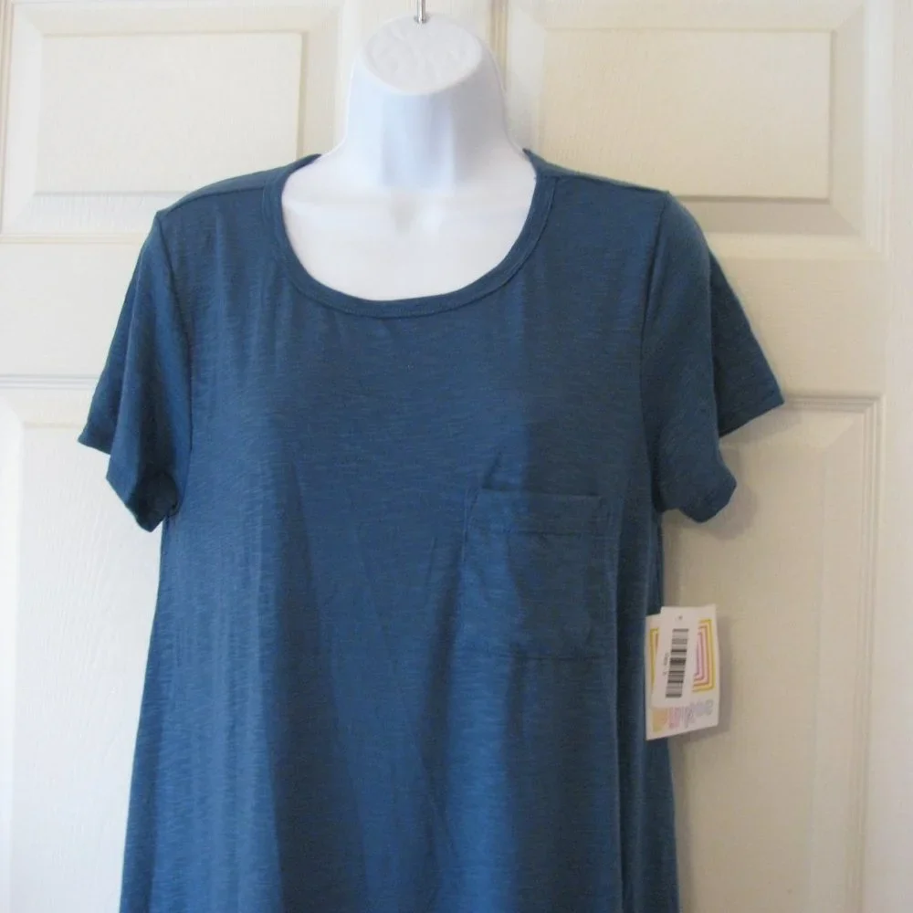 LuLaRoe Carly Dress Small NWT $45 Deep Teal Blue A Line Swing High Low Textured - Picture 2 of 3